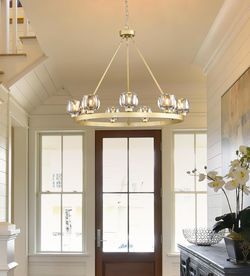 9-Light Gold Ring Chandelier – Clear Glass Globe Pendant