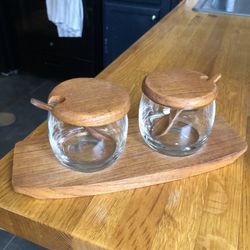 Teak Glass Serving Bowls 