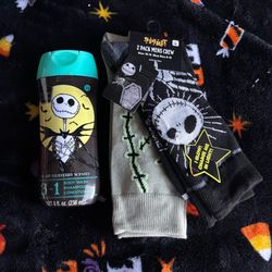 Nightmare Before Christmas Spirit Halloween Socks and Blueberry Body Wash Bundle