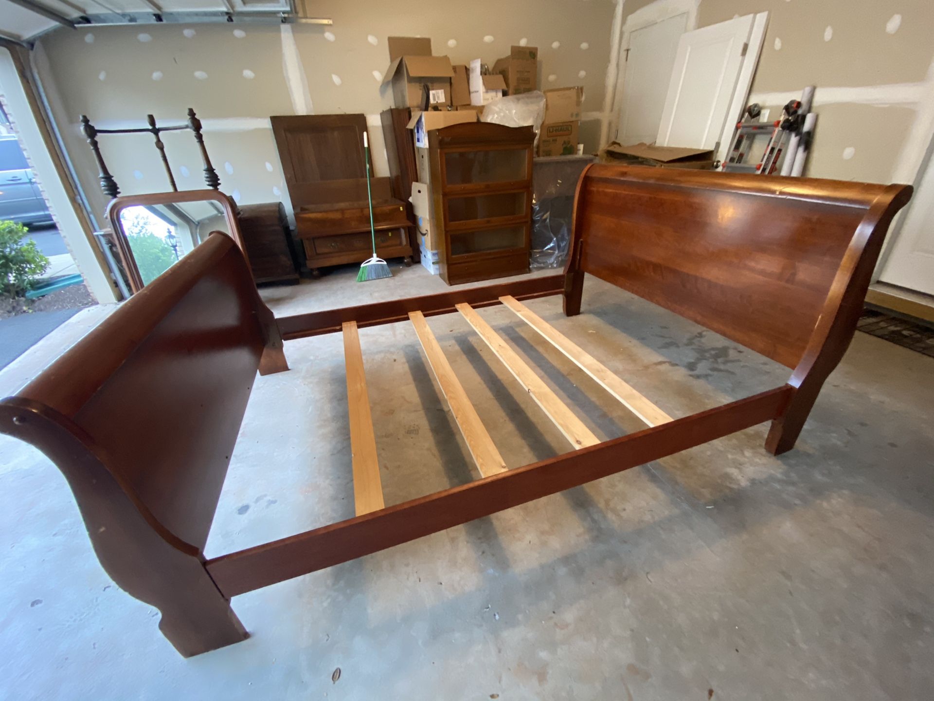 Solid Wood Queen Sleigh Bed-Must Go