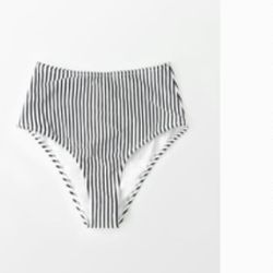 Black & White Striped High Wasted Bikini Bottom 