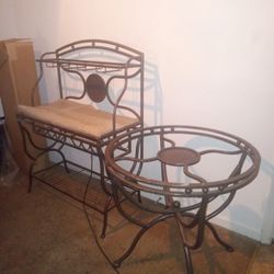 Antique Bronze Metal Glass Dining Room Set 