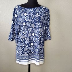Charter Club Printed Floral Design Blue/White Tunic Top Size X-Large  
