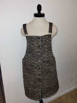 Tinseltown Cheetah Print Overall Dress Womens Size Large Casual Brown Black