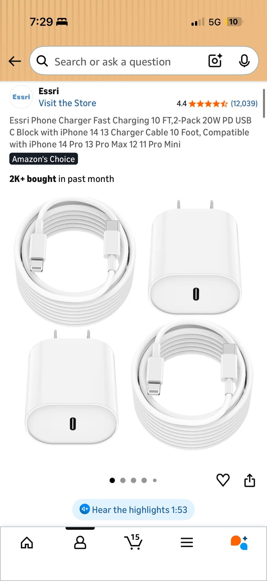 Free 10 Foot iPhone Charger