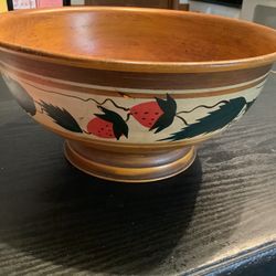 Vintage Metal Bowl With Stawberry Design Signed On Side Of Bowl By Roy  9” Wide And 4 1/2 Tall 