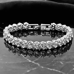 925 Sterling Silver Cubic Zirconia Stones Tennis Bracelet 6.4”