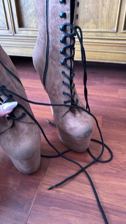 Brown Suede Platform Lace-Up Pleasers Boots