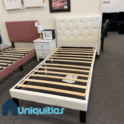 Twin white platform bed frame