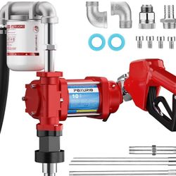 Fuel Transfer Pump, 10GPM 12V Transfer Pump with Discharge Hose ＆ Automatic Nozzle, Cast Iron Heavy Duty for Gasoline, Diesel, Kerosene, Biodiesel