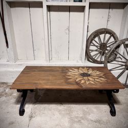 Rustic Farmhouse Sunflower Coffee Table With Iron Base 