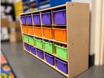Classroom Storage Organizer Shelf with 20 Colorful Bins