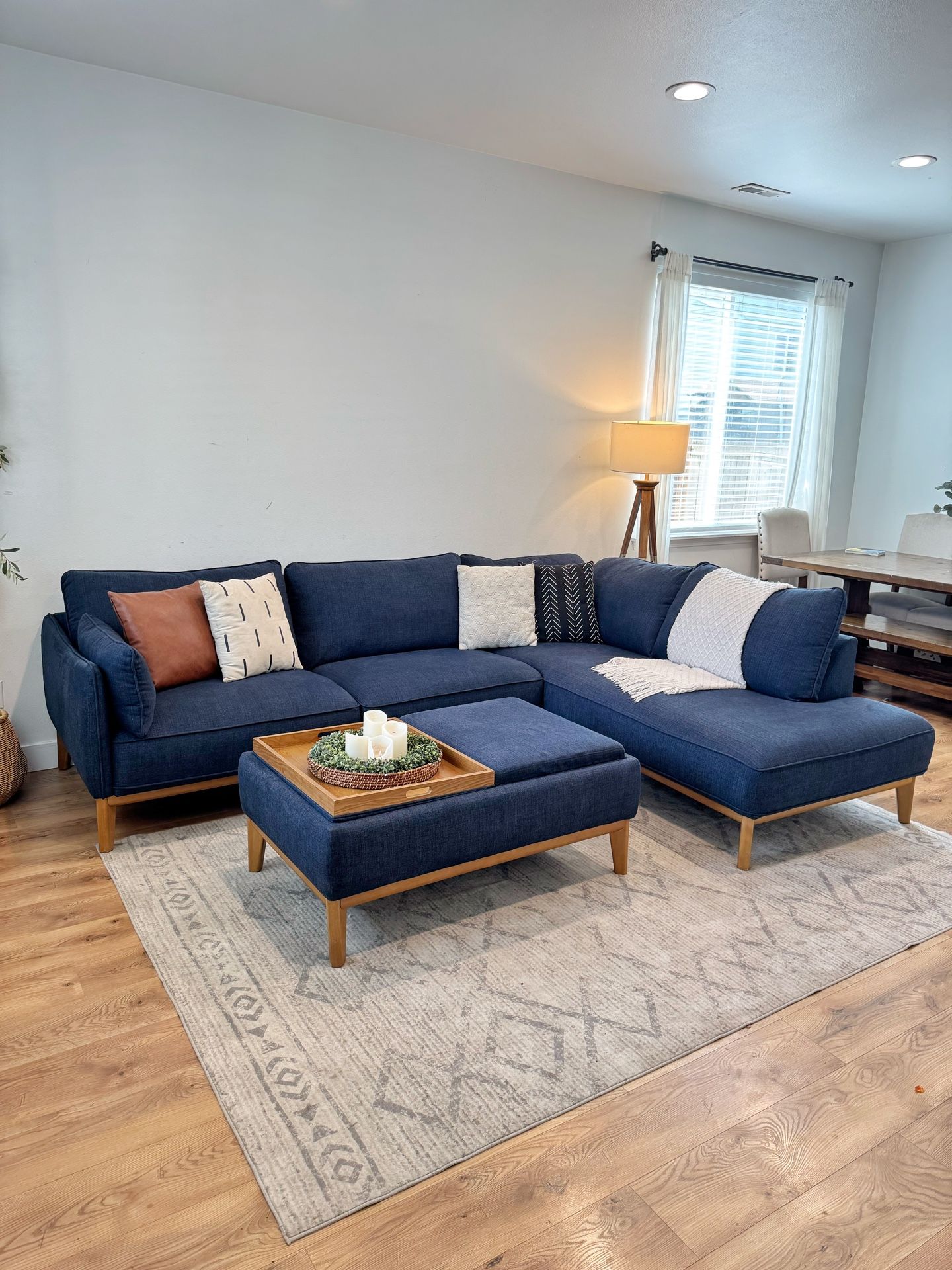 Like New MCM Sectional Couch With Storage Ottoman