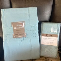 Elegant Hemstitch Tablecloth + 12 Napkins Set – 100% Cotton (New)