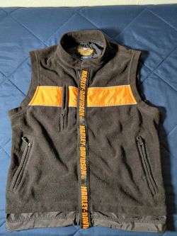 Harley-Davidson Black Fleece Vest Zip Up Orange Stripe Logo - Size M