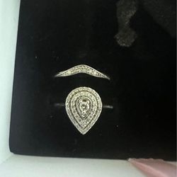 Women’s Size 6 14k White Gold Diamond Engagement Ring And Wedding Band 