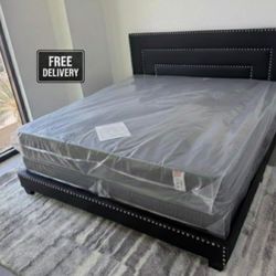 New King Size BED FRAME WITH MATTRESS AND BOX SPRING SET 3PCS  