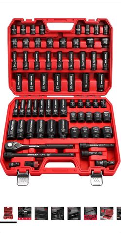 Master 1/2" Drive Impact Socket Set, 67-Piece Standard & Deep Master Impact Socket Set SAE 3/8"-1-1/4" & Metric 8-24mm Socket Set with Ratched Hand, E