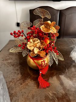 Chinese New Year Flower Pot, Red Berries Bouquet Bucket Good Wishes Ornament for Spring Festival Wedding Party Home Deco