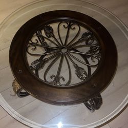 Dark Brown Coffee Table And Side Glass Tables 