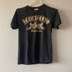 Unisex Black Gold Shortsleeved Shirt Acuitzeramo Michoacán Print, Size S