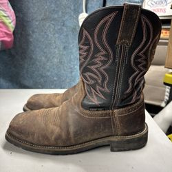 Justin Boots Model ML4005 Brown Leather Composite Toe Cowboy Workboot Size 10EE