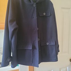 Navy Blue Hoodie P Coat Jacket Xl Clean