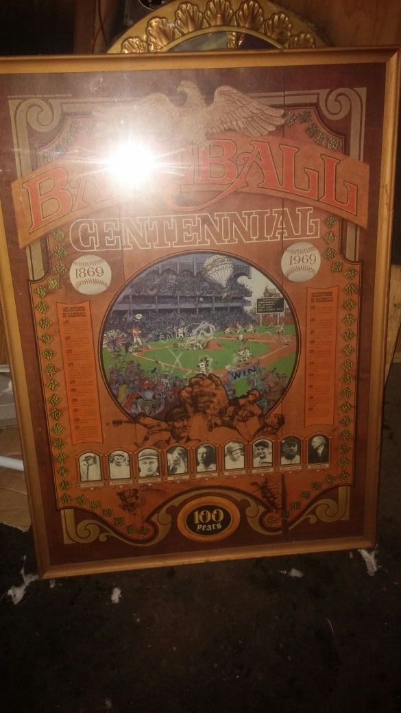Vintage Baseball Centennial 100 Years Poster 1969 Dodgers,Yankees,Nets,Cubs