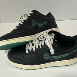 Nike Mens Court Vision low plaid Sneakers Shoes 8.5 black stadium green Leather