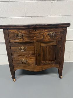 Vintage Mission Style Cabinet / Washstand with 3 Drawers & Storage Cabinet