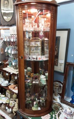 3 Glass Shelf wood corner cabinet- curio- Located in Shelton