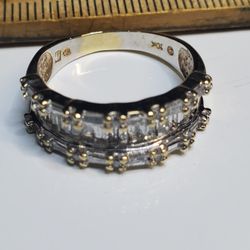 Wedding, 10K Diamond Baguette & Round Wedding Anniversary Band Ring Size7, Estate Vintage