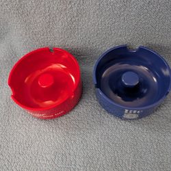 Vintage Red Miller High Life & Blue Miller Lite Ashtrays