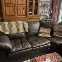 Leather Sofa, Wooden Table, Kitchen Barstool 