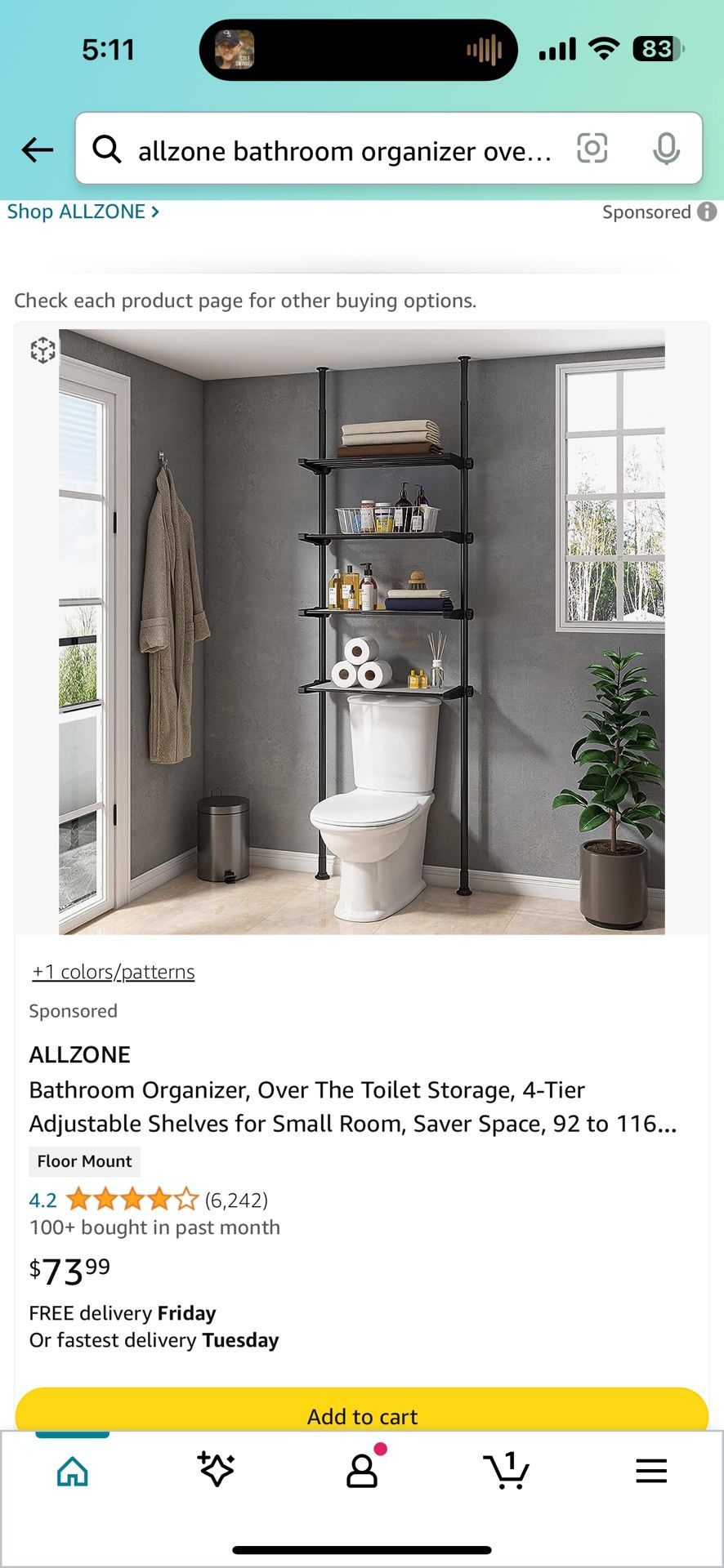 Allzone Over The Toilet Shelf 