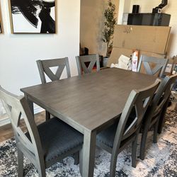 Modern Gray Dining Table Set - 6 Chairs Included