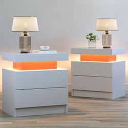 Set Of 2 LED Nightstands 