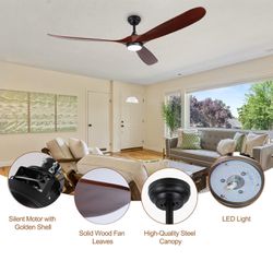 reiga 70" Indoor Outdoor Ceiling Fans with Lights, Quiet DC Motor High CFM Large Smart House Ceiling Fan with Remote Control, 3 Wood Blade
