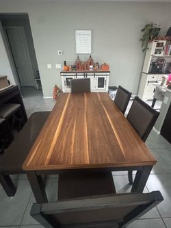 Wood Top Dining Table with Dark Legs