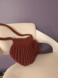 Handmade Rust Crochet Crossbody Bag with Tassel