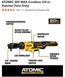 DEWALT 3/8 CORDLESS RACHET and BATTERY
