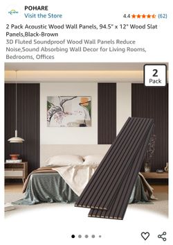 POHARE - 2 Pack Acoustic Wood Wall Panels, 94.5" x 12" Wood Slat Panels,Black-Brown
- NEW Factory Sealed