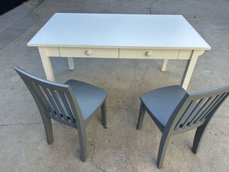 Pottery Barn Kids Craft Table (white) & 2 Chairs (grey)