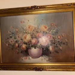 Large Framed Floral Oil Painting – Signed J. Justin