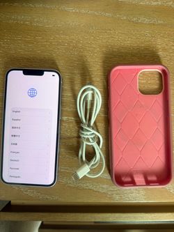 Apple iPhone 14 with Charging Cable and Case