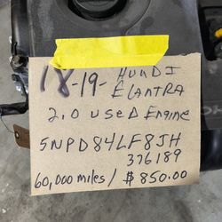 18 Hyundai Elantra 2.0 Engine Used