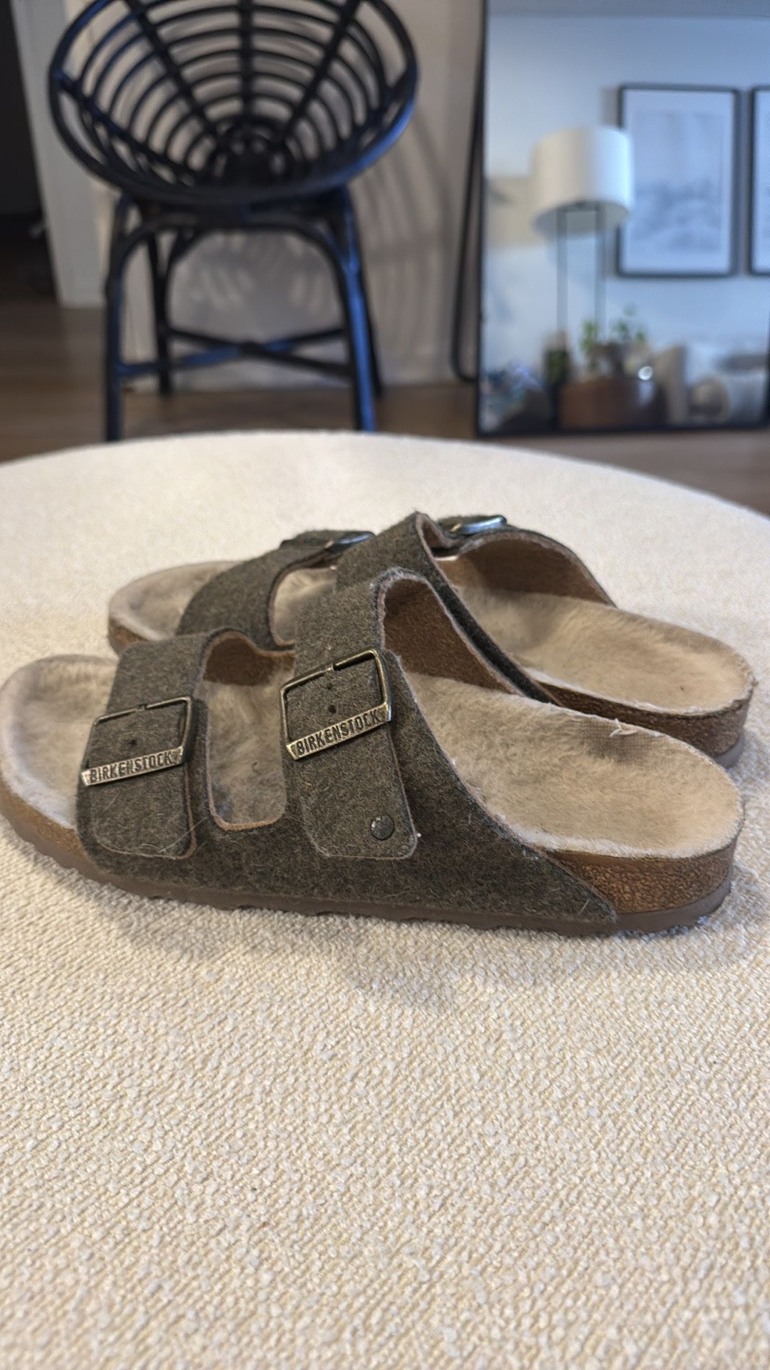 Women’s 40 Birkenstock Arizona Happy Lamb Wool Felt Sandals