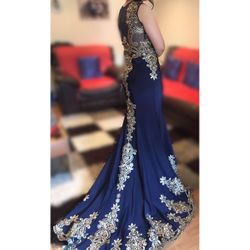 Prom Dress/ Party Dress - Blue & Gold