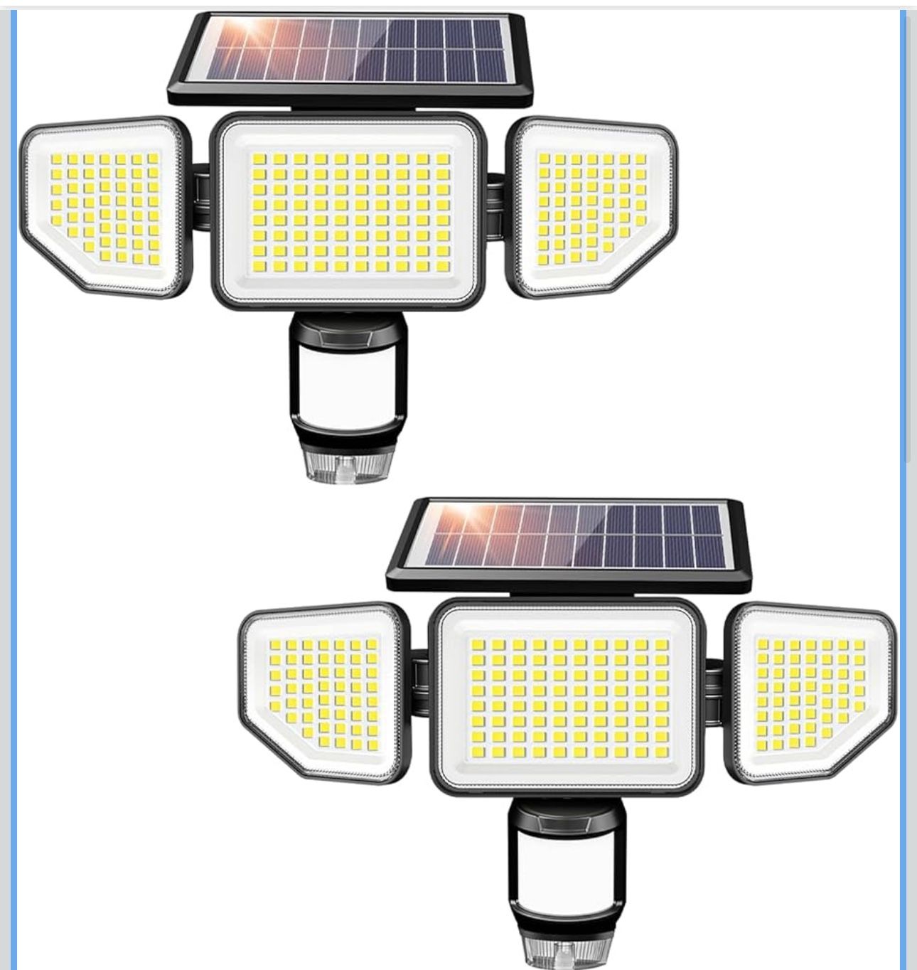 New-Solar Lights Outdoor, 3 Heads Security Lights with Remote Control & Night Light, IP65 Waterproof Motion Sensor Lights, 3 Modes, Flood Lights for W