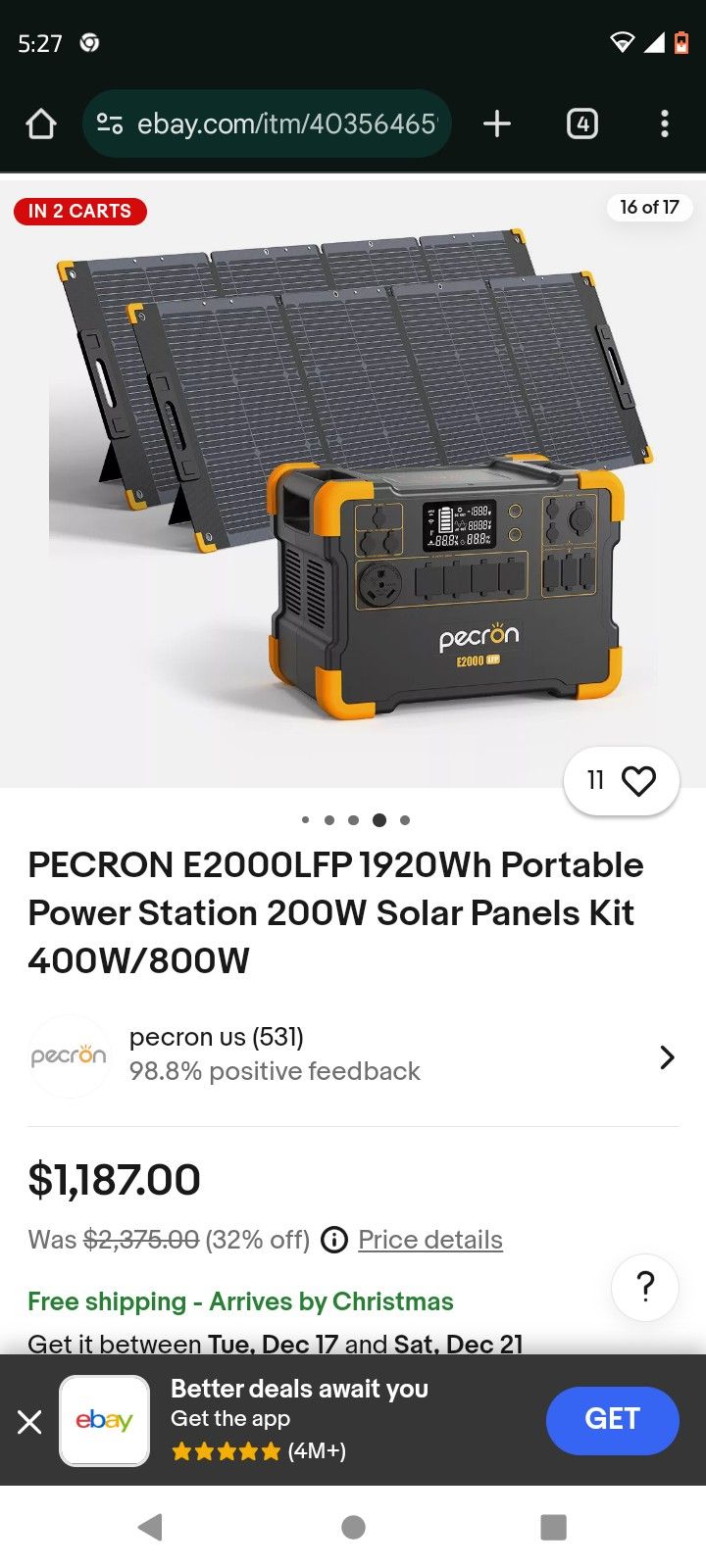 PECRON E2000LFP PORTABLE POWER STATION & 3 200W SOLAR PANELS